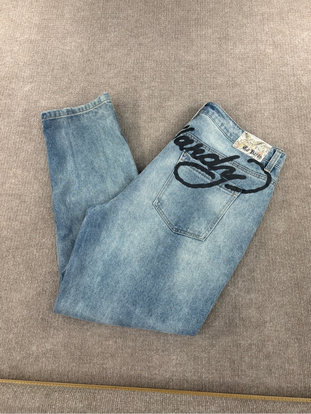 Ed Hardy Jeans Mens 36x30 Light Wash Death Before Dishonor Graphic Denim Tattoo